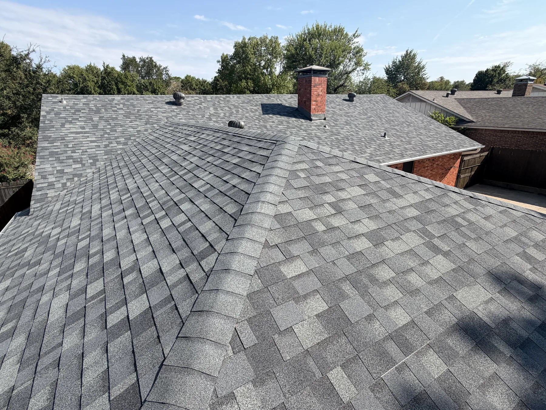 Completed Class 3 Owens Corning Estate Gray shingles on a Sherman Texas roof