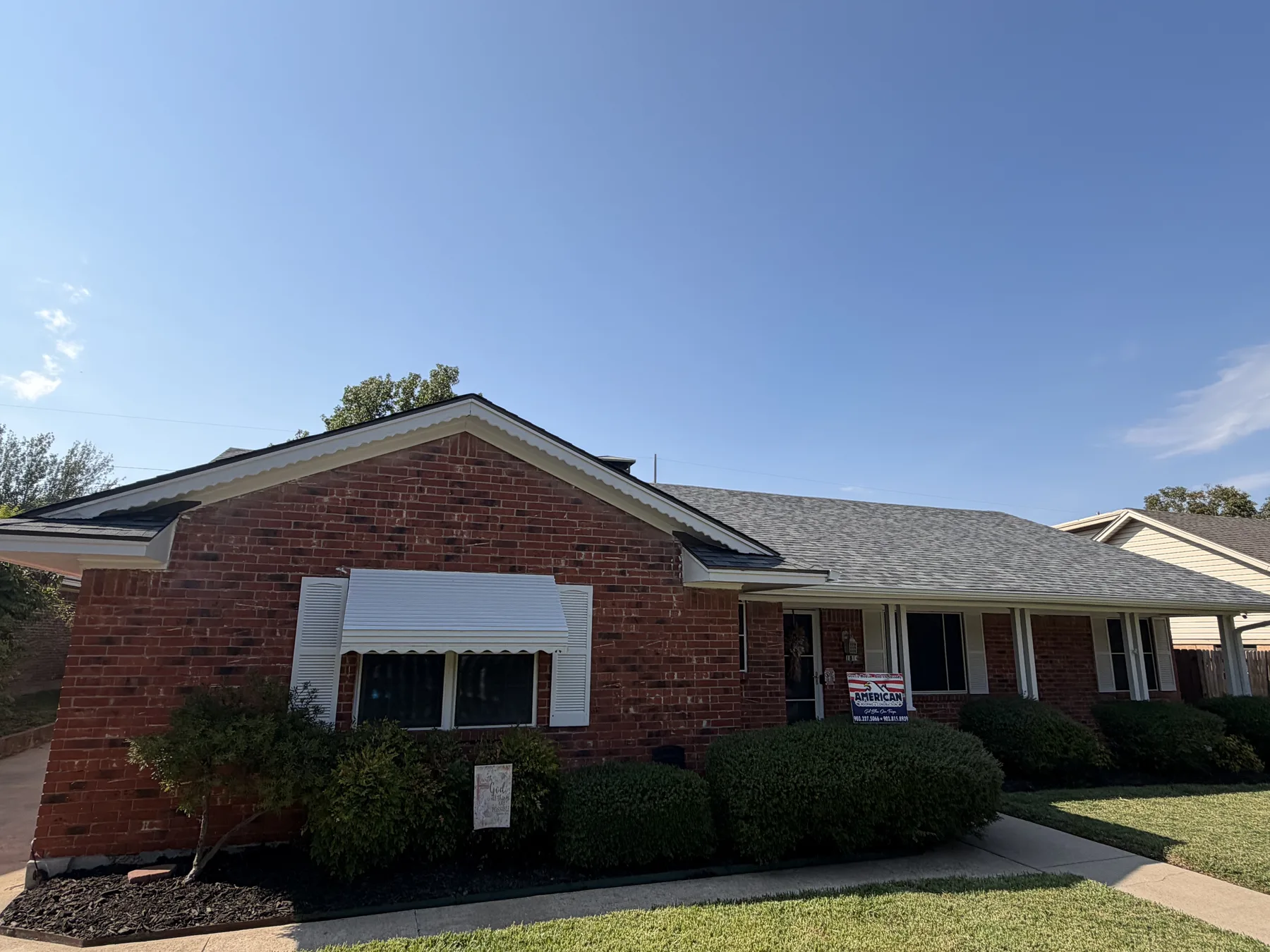 Completed Owens Corning Estate Gray Class 3 shingle roof after a hail-damage reroof in Sherman Texas