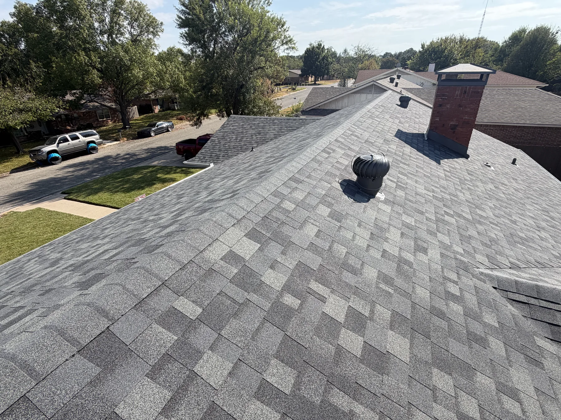 Completed Estate Gray roof viewed from above in Sherman Texas